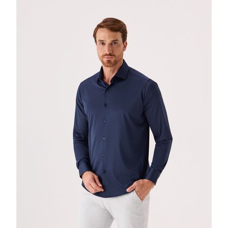 Camisa Business Slim Manga Longa Azul Marinho Makenji