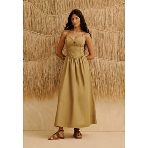 Vestido Midi Liso Bege Escuro CACAY