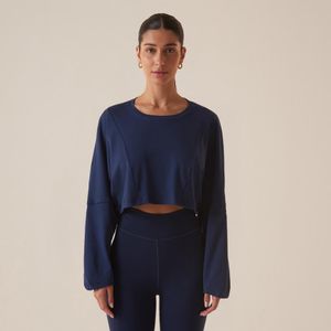 Casaco Fila Touch Gym Cropped Oversized Manga Longa Azul Marinho