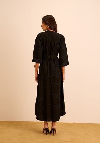 Vestido Maria.Valentina Solto Decote V Manga 3 Quartos Midi PP / Preto