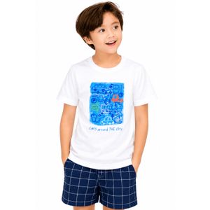 Alphabeto Camiseta Infantil Masculina Cars Algodão Manga Curta Branca