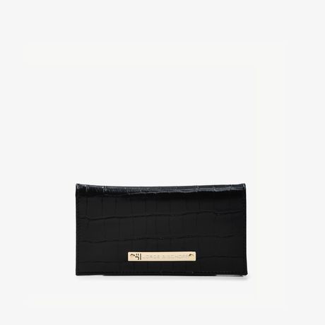 Carteira Envelope Preto Couro Croco
