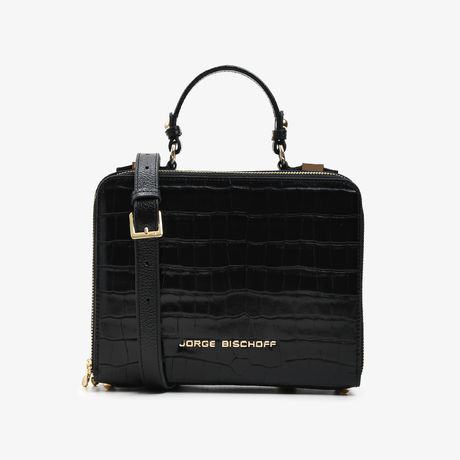 Bolsa Transversal Preto Couro Croco