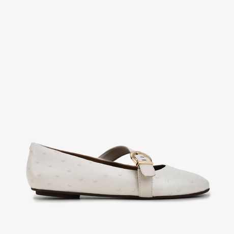 Sapatilha Off White Algodão Couro Avestruz