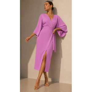 Vestido Midi Transpassado Acetinado com Faixa Cintura
