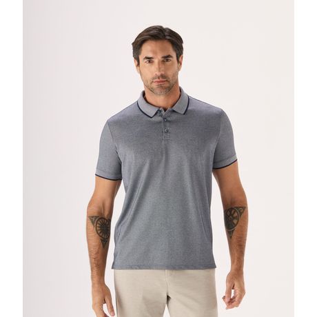 Polo Makenji Manga Curta Jacard Masculina Azul Marinho