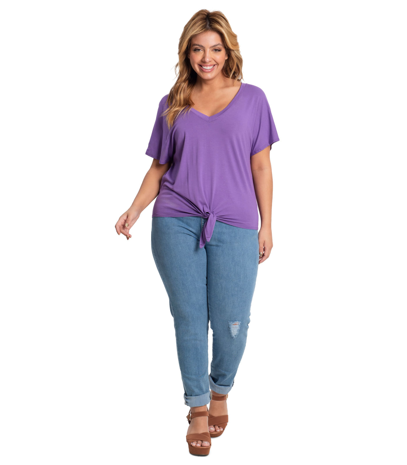 Blusa Feminina Plus Size Decote V Secret Glam Roxo Privalia