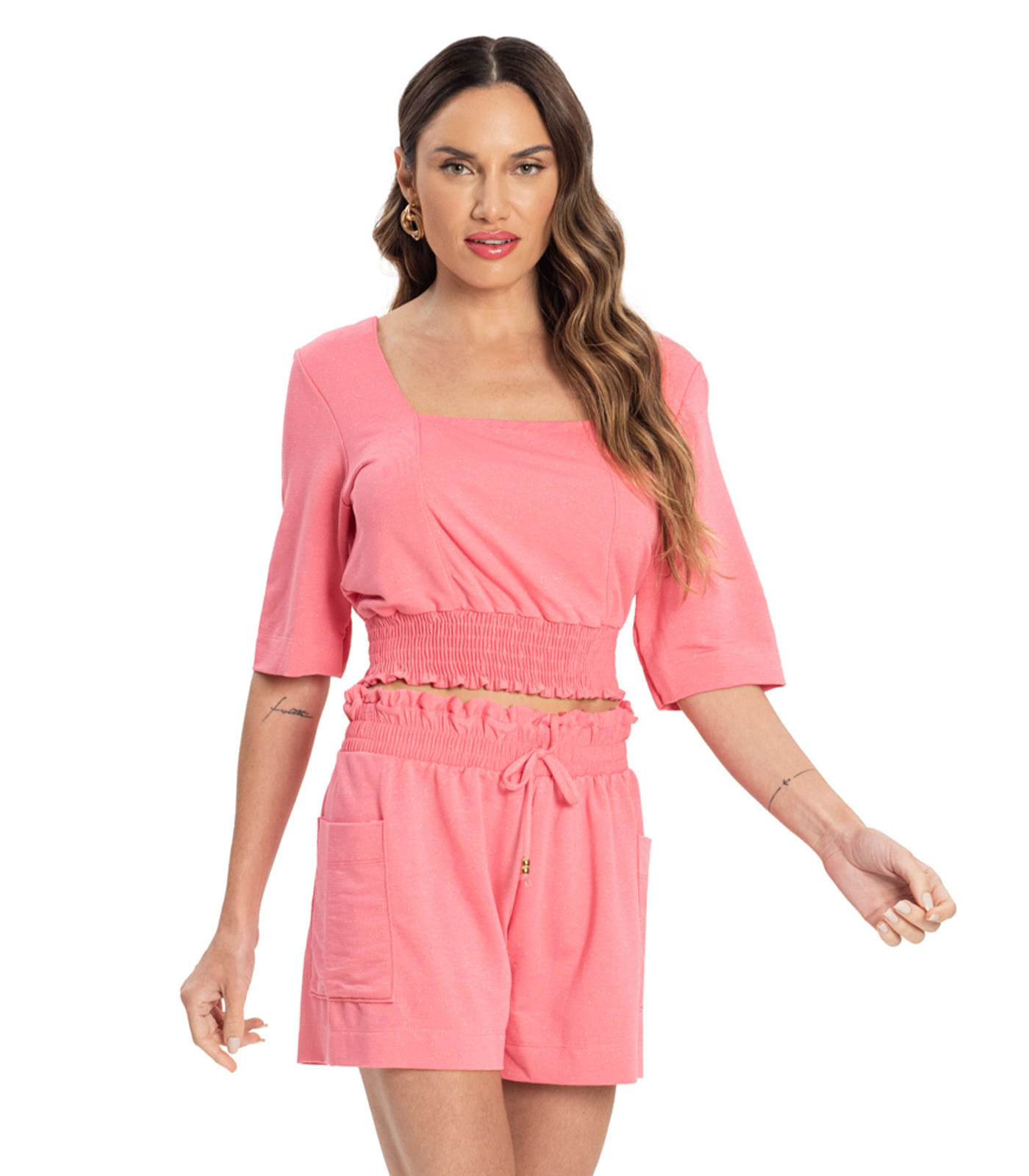Conjunto Blusa Com Shorts Molecotton Lurex Endless Rosa