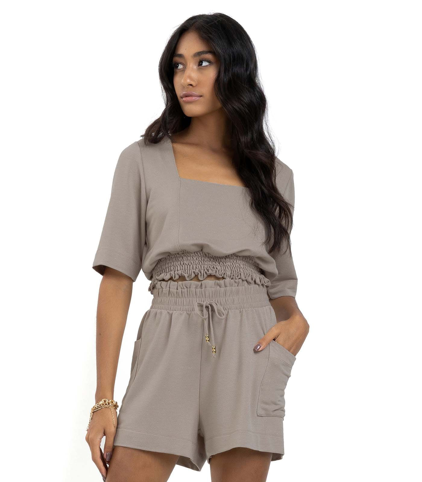 Conjunto Blusa Com Shorts Molecotton Lurex Endless Cinza