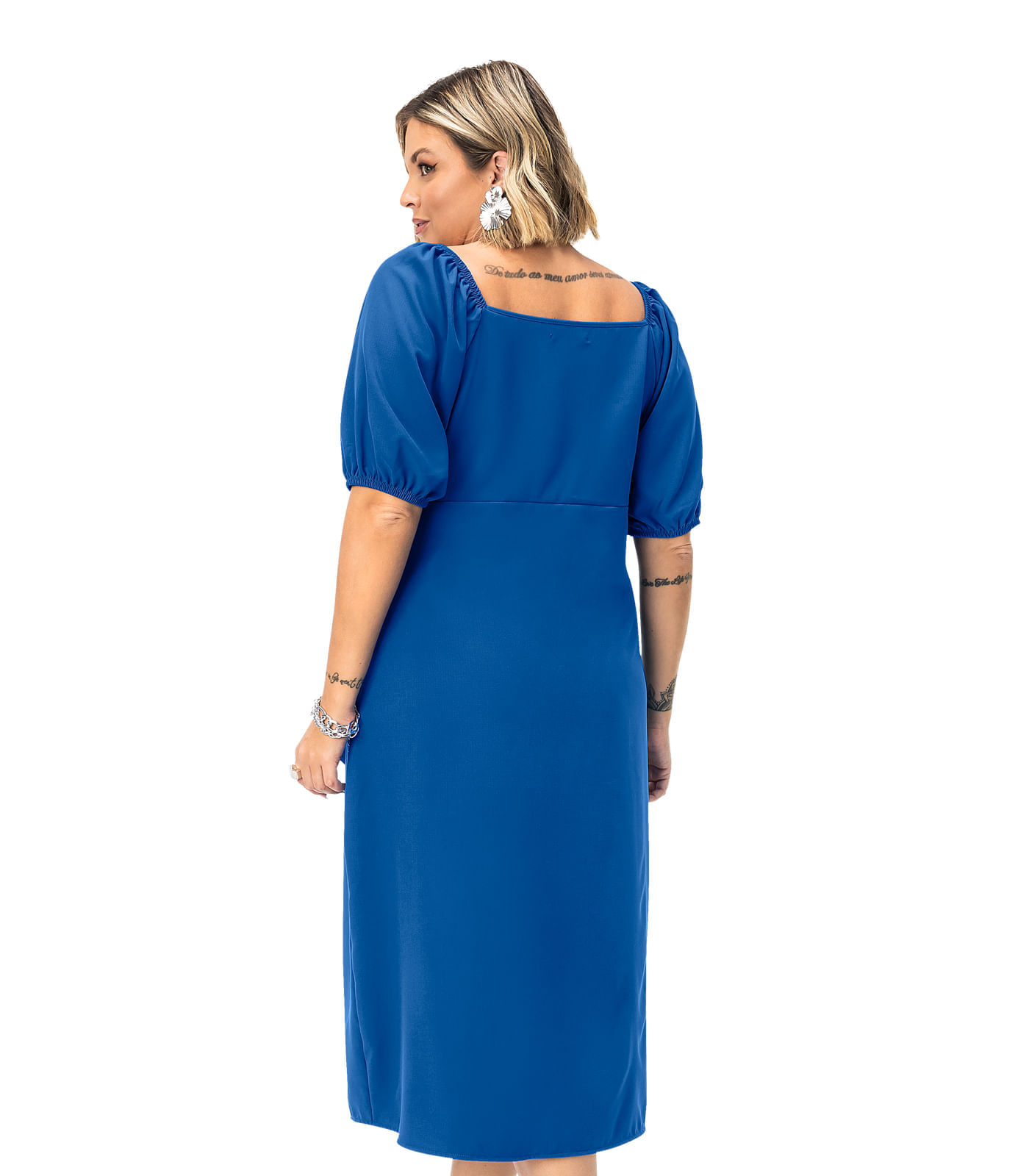 Vestido Midi Plus Size Em Crepe Secret Glam Azul Privalia