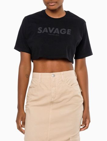 Camiseta Feminina Cropped Savage Calvin Klein Jeans - Preto PP