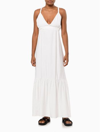 Vestido Longo Babado Calvin Klein Jeans - Branco 2 38