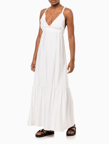 Vestido Longo Babado Calvin Klein Jeans - Branco 2 38