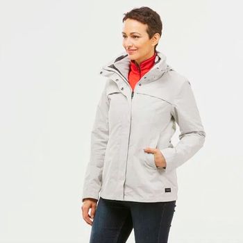 Jaqueta Feminina Impermeável de Trekking Travel 100 3 em 1 P / Cinza
