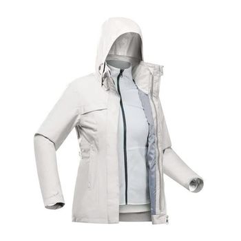 Jaqueta Feminina Impermeável de Trekking Travel 100 3 em 1 P / Cinza