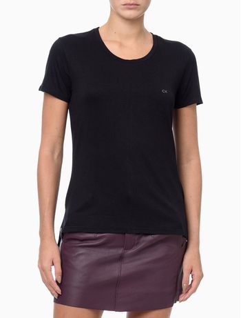 Camiseta Feminina Básica Canoa Recortes Calvin Klein - Preto PP