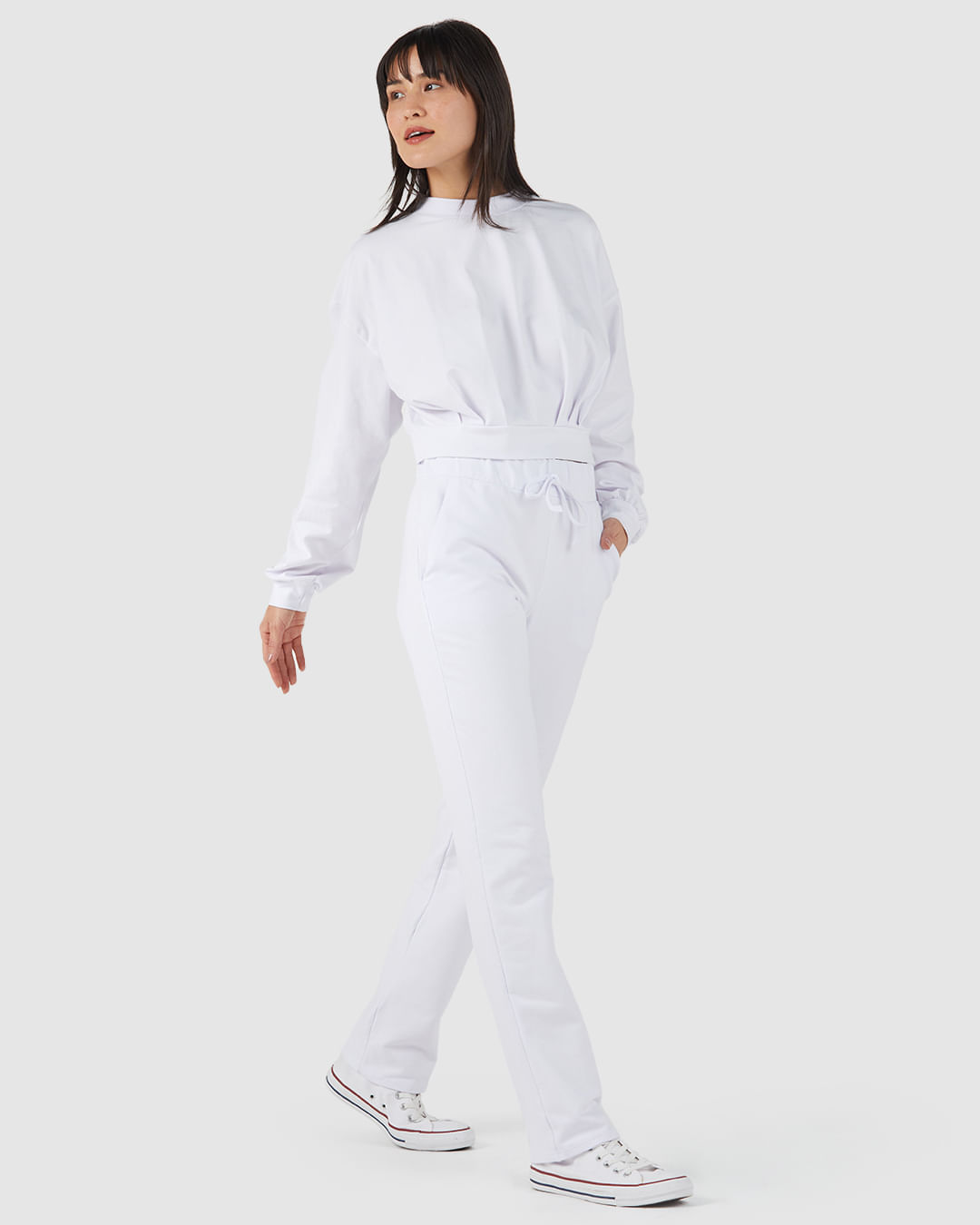 Calça Básica Feminina Reta Em Moletom Stretch Flanelado