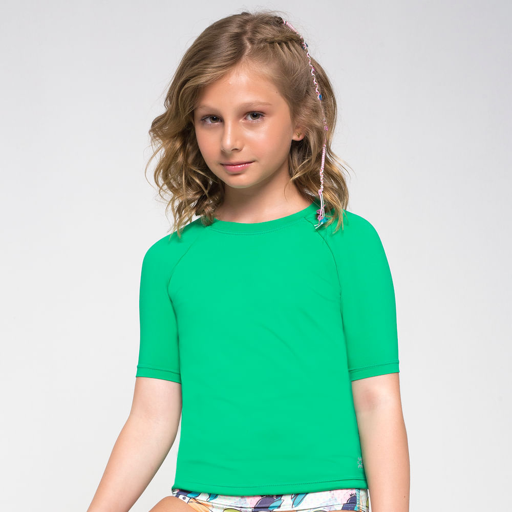 Camiseta UV com Proteção Solar Manga Curta Infantil UVPRO Verde Folha