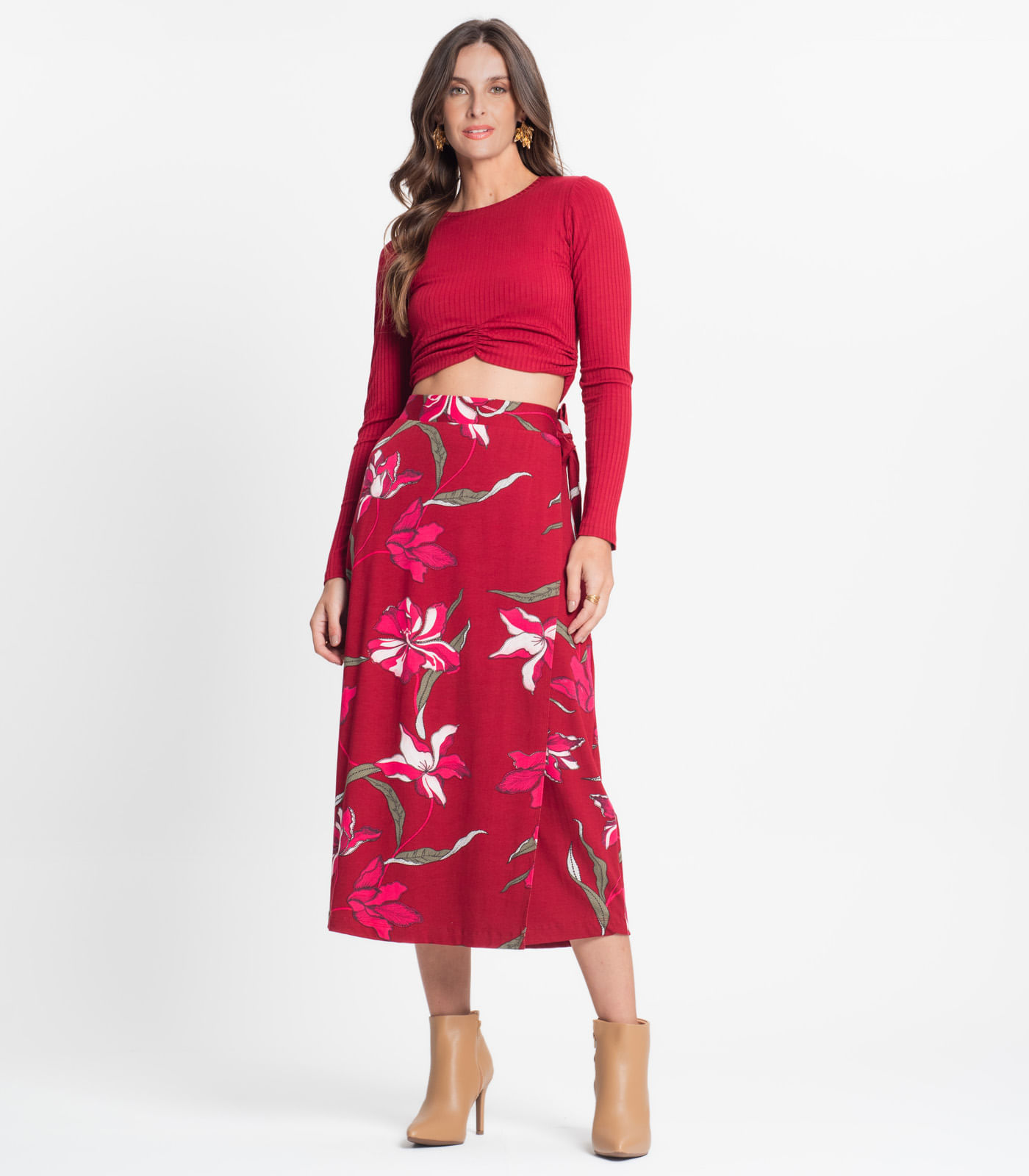 Saia Midi Com Abertura Lateral Rovitex Vermelho