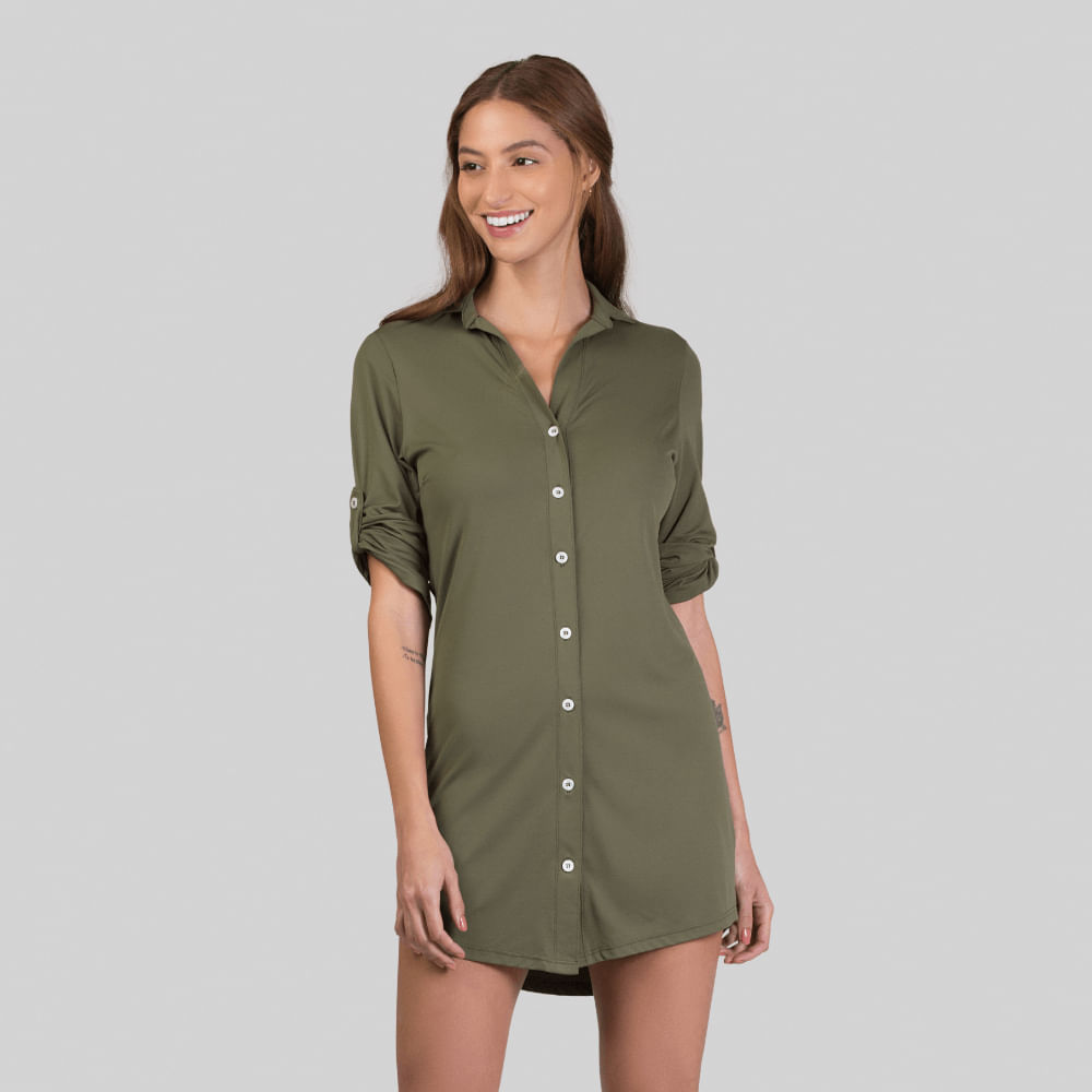 Saída de Praia UV Com Proteção Solar Copenhagen Verde Militar