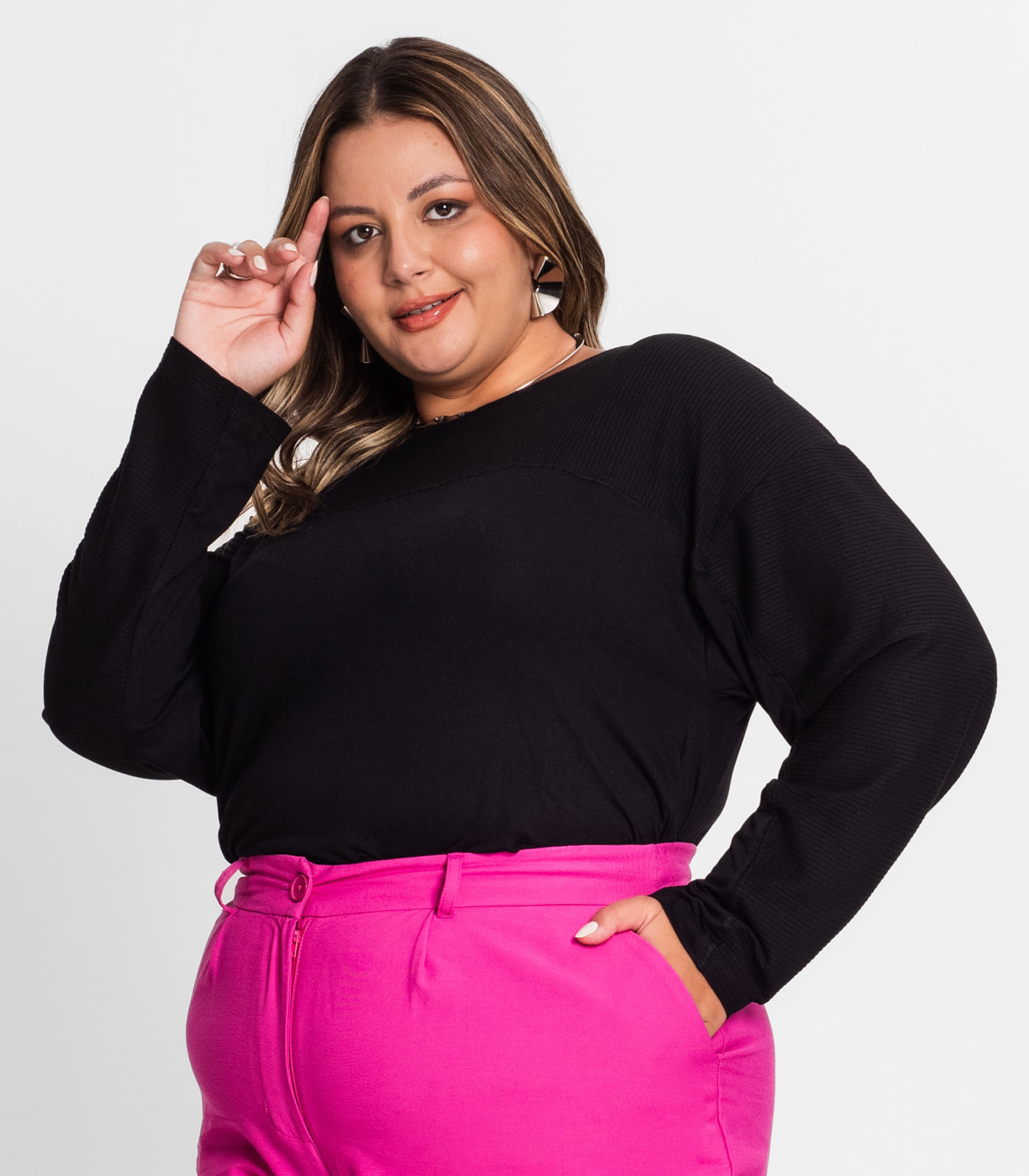 Blusa Feminina Manga Longa Plus Size Secret Glam Preto Privalia