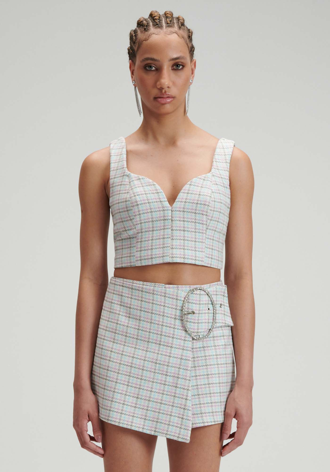 Top Xadrez Cropped de Alça