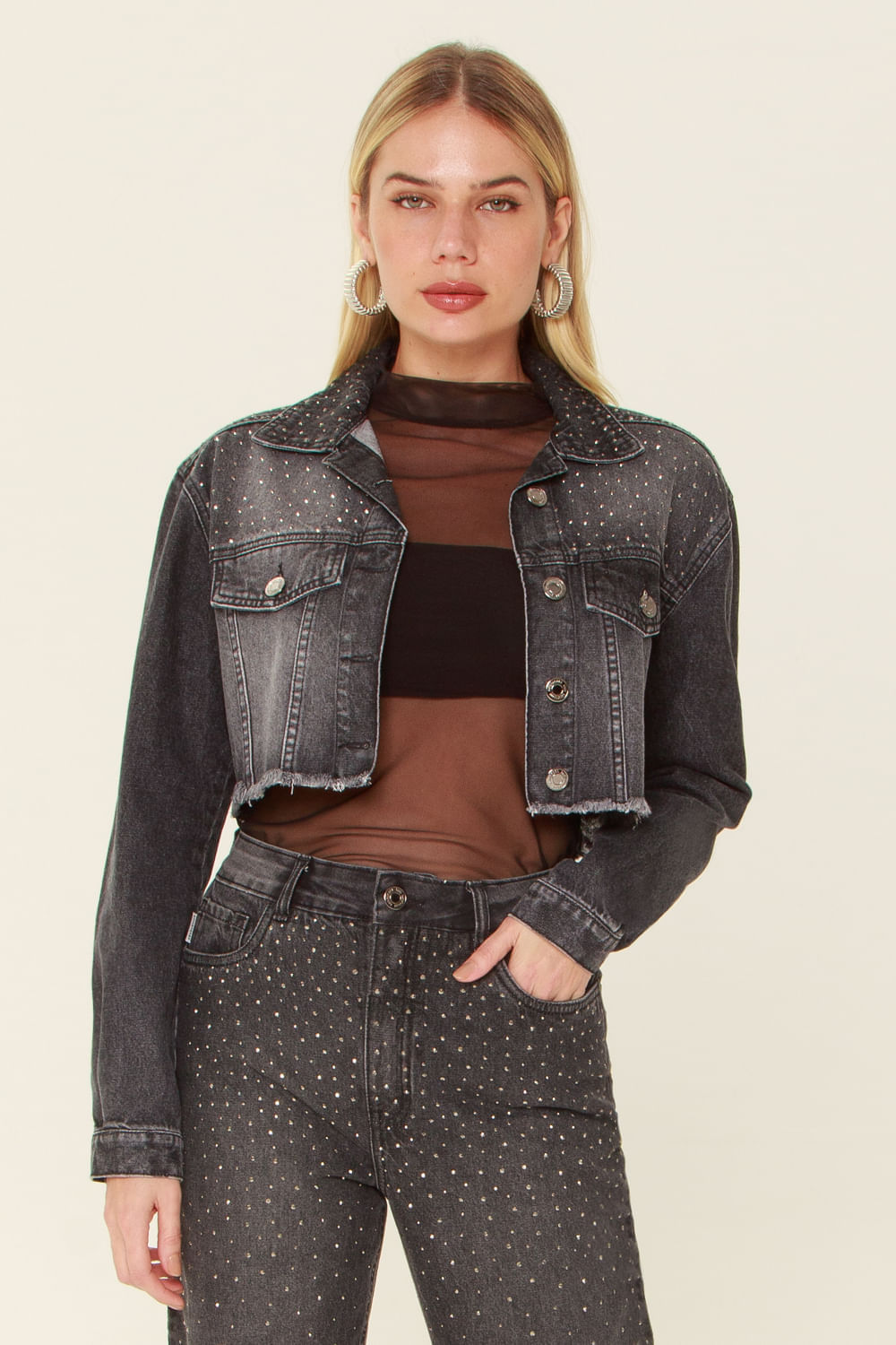 Jaqueta Black Denim Fashion Preto