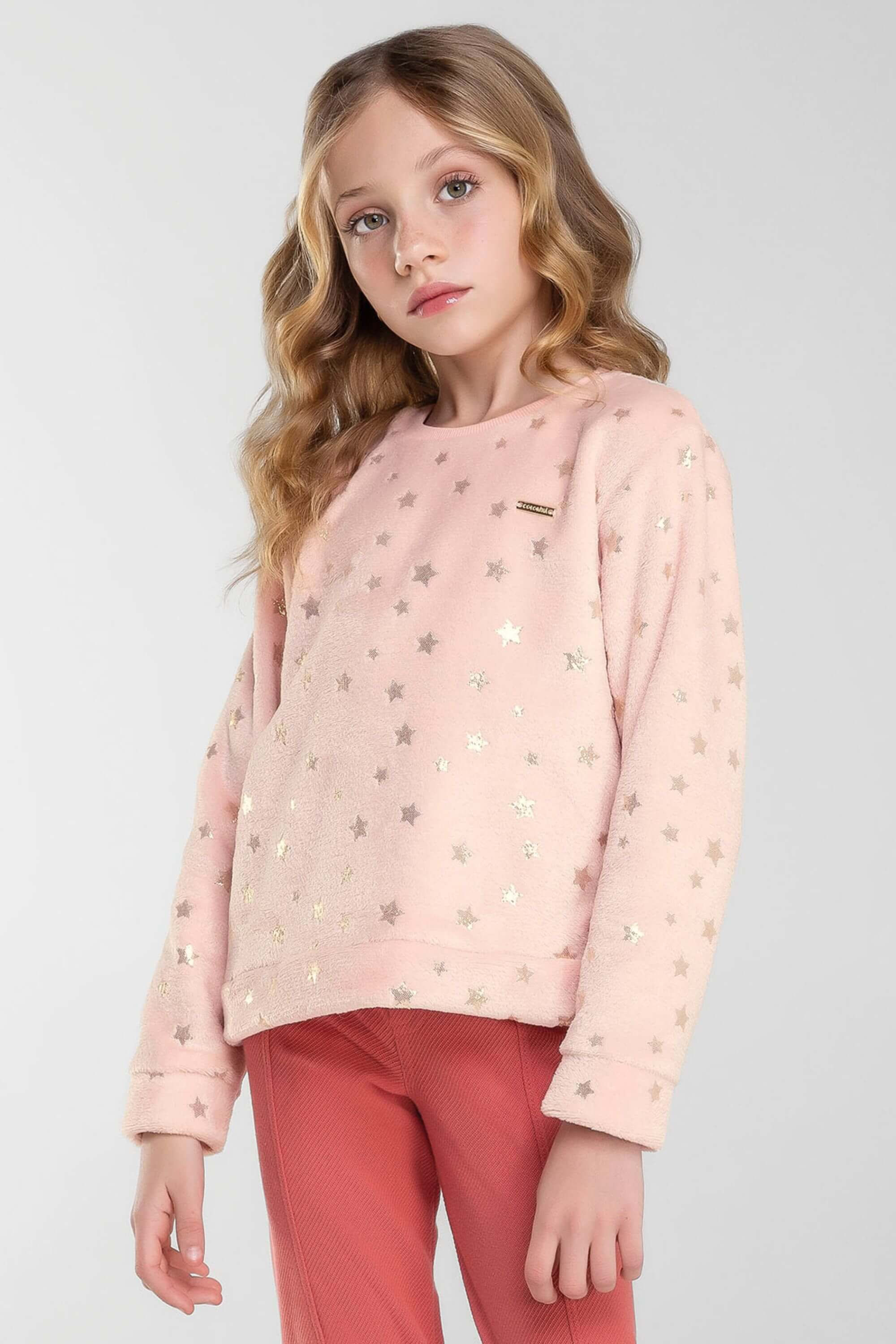 Blusão Infantil Menina Estrelas Colorittá Rosa Claro