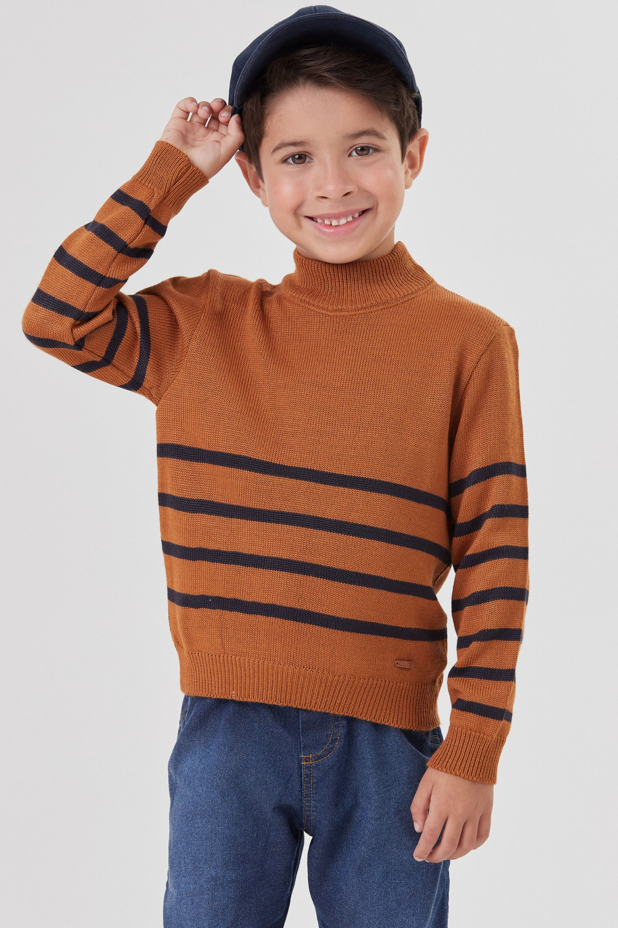 Suéter Infantil Menino Tricô Listrado Colorittá Marrom