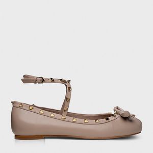 Sapatilha Boneca Tachas Carrano Couro Fosco Bege