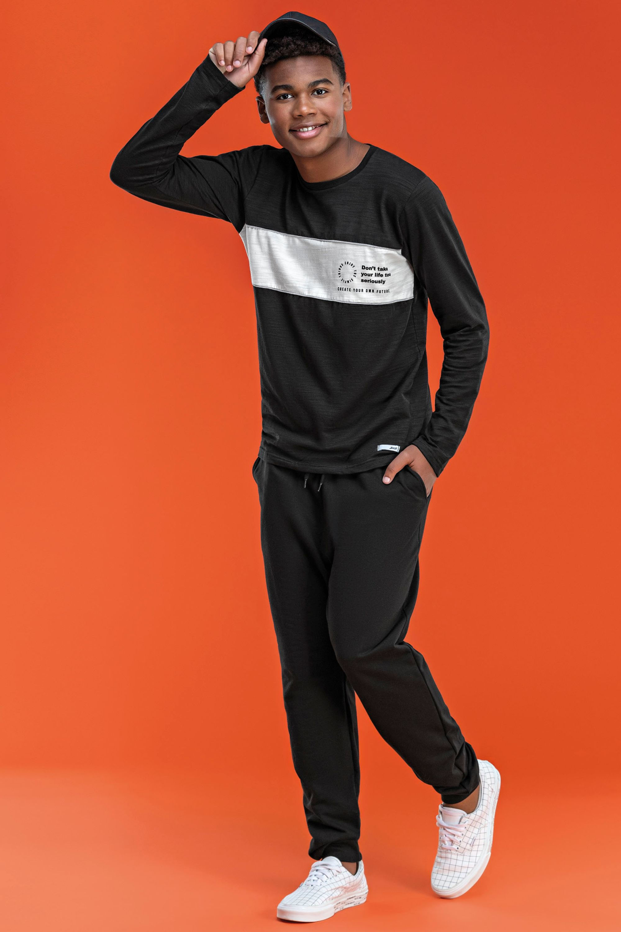 Conjunto Juvenil Menino Life Seriously Elian Beats Laranja