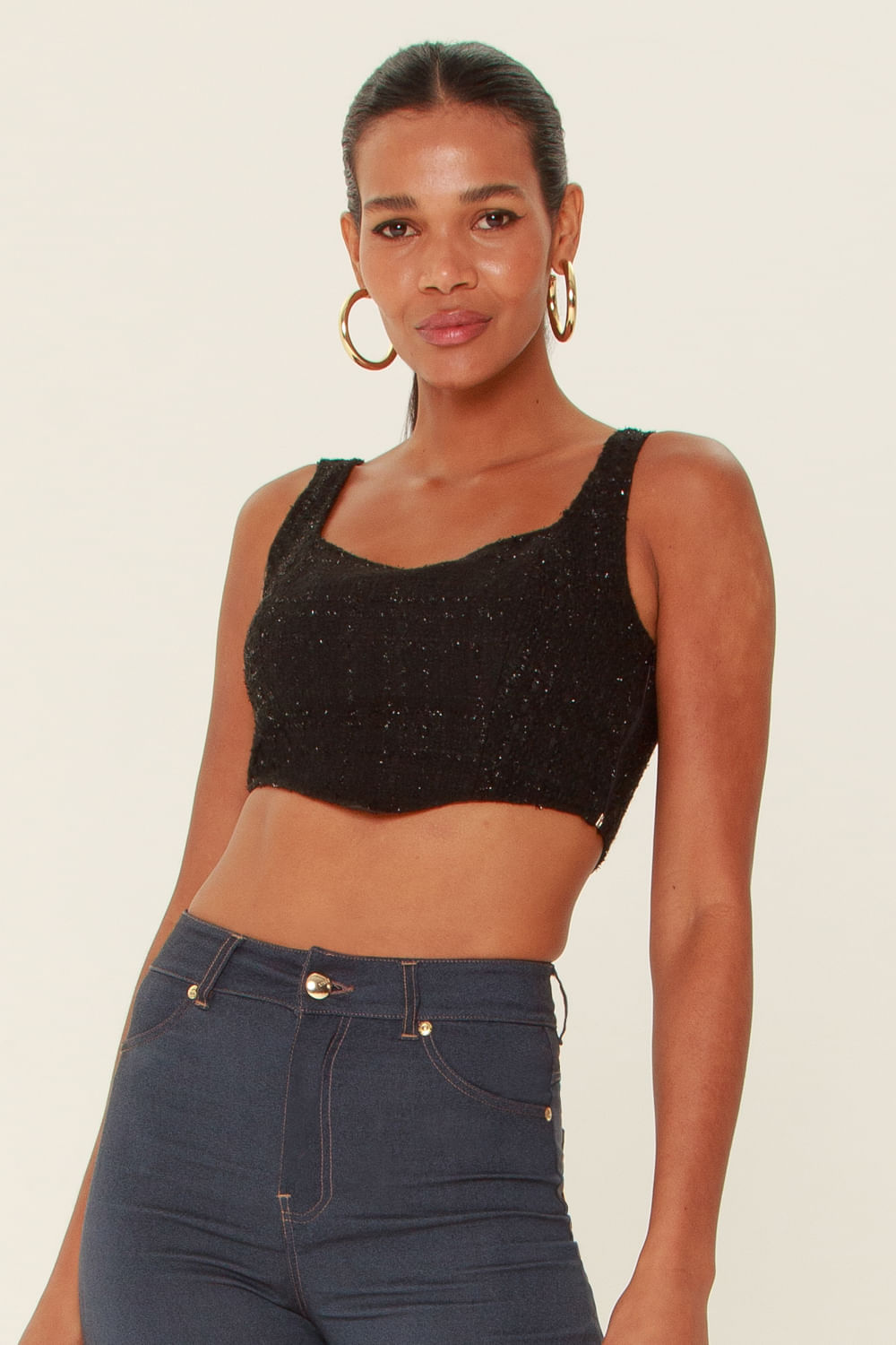 Cropped Tweed Preto