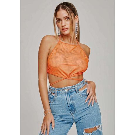 Top Frente Única Shine Cropped Laranja