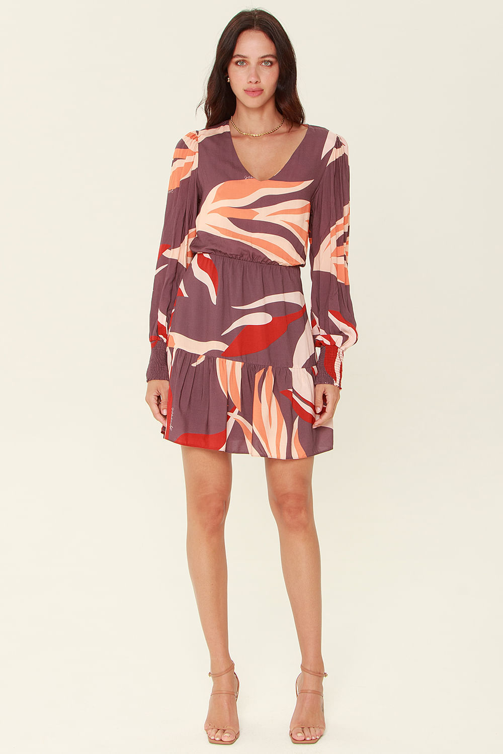 Vestido Solto Folhagem Vermelho