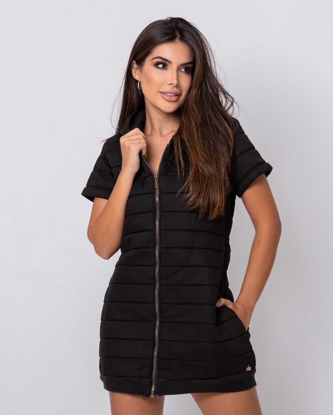 JAQUETA MANGA CURTA OVERSIZE FEMININA PRETA 14519