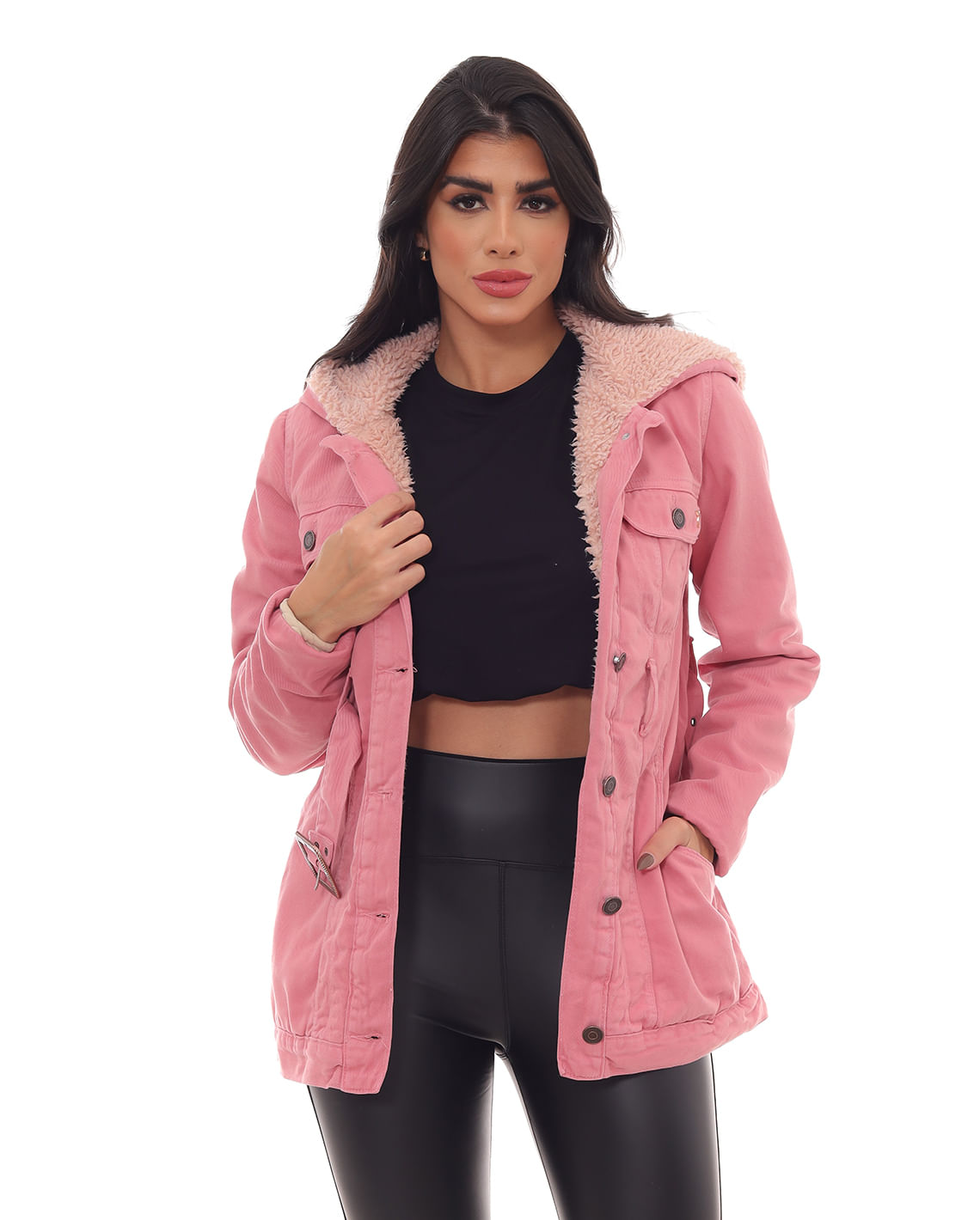 PARKA DE SARJA FEMININA FORRADA COM CAPUZ 22627