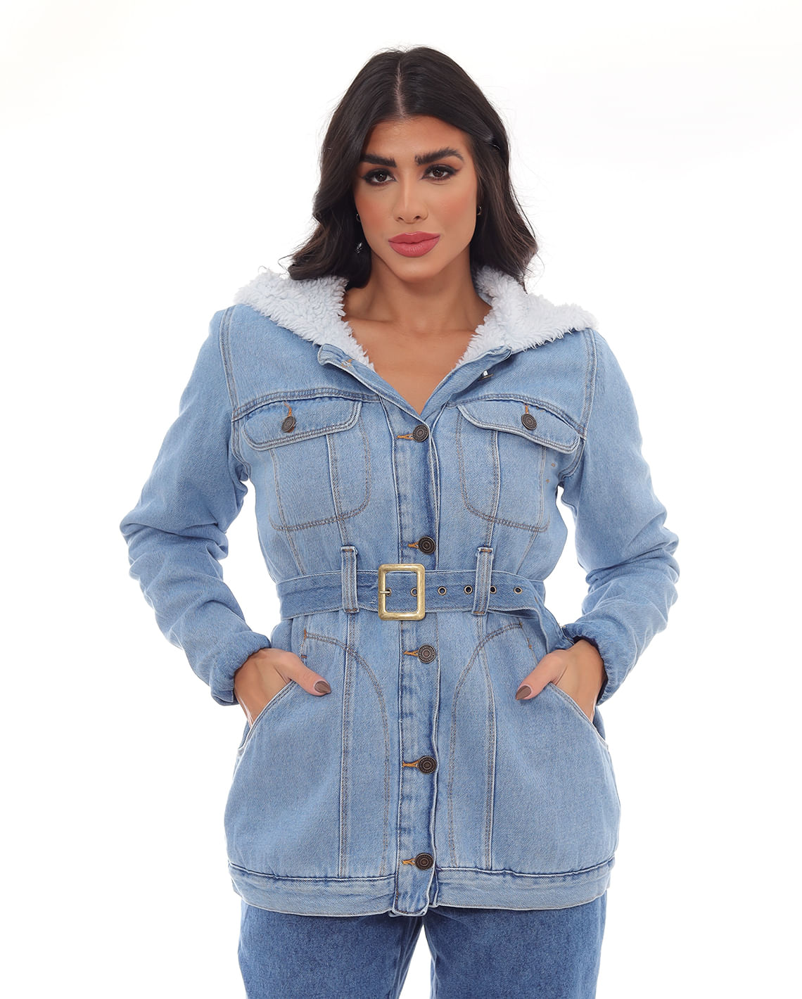 PARKA JEANS FEMININA FORRADA COM CAPUZ 22628