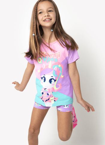 Pijama Manga Curta Viscolycra Menina Unicórnio Kawaii 1