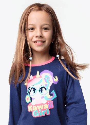 Pijama Manga Longa Algodão Menina Unicórnio Kawaii 1