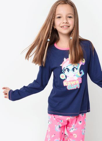 Pijama Manga Longa Algodão Menina Unicórnio Kawaii 1