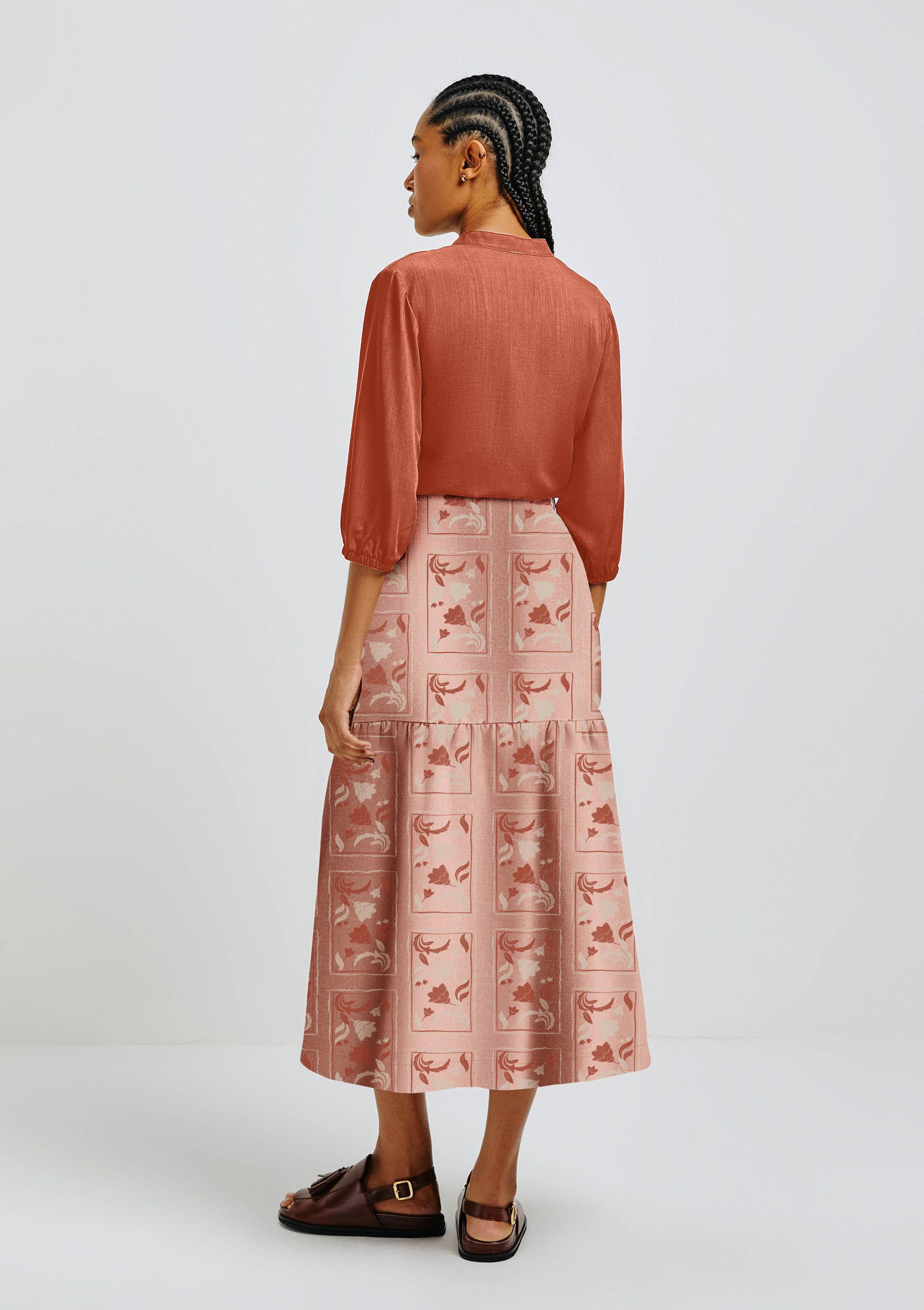 Saia Midi Estampada Em Viscose