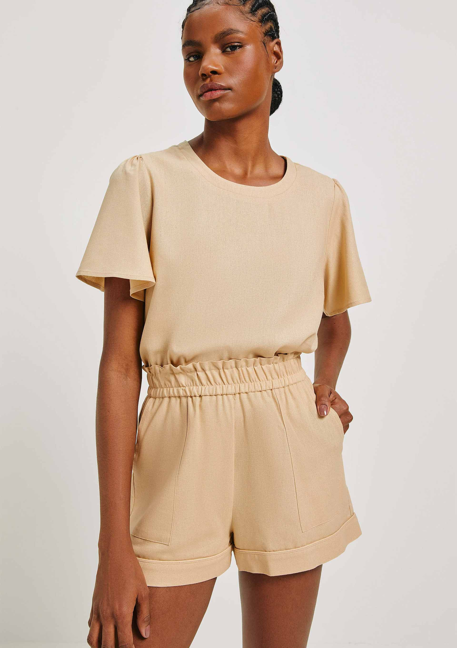 Shorts Feminino Cintura Alta Com Bolso