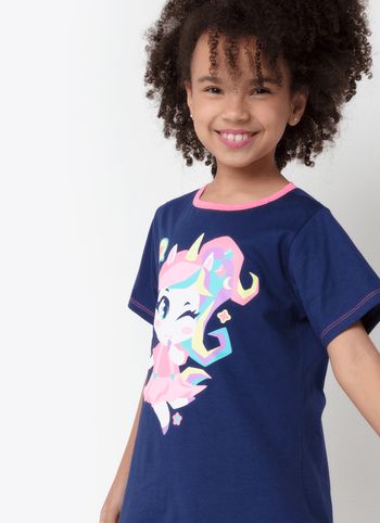 Camisola Manga Curta Algodão Menina Teen Unicórnio Kawaii 12