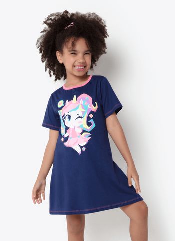 Camisola Manga Curta Algodão Menina Teen Unicórnio Kawaii 12