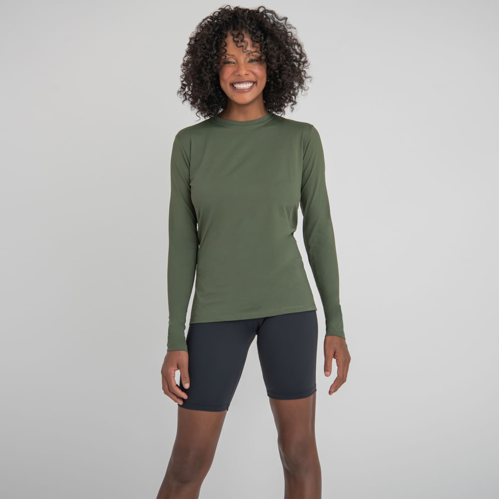 Camisa UV Feminina Com Proteção Solar Uvpro Verde Militar