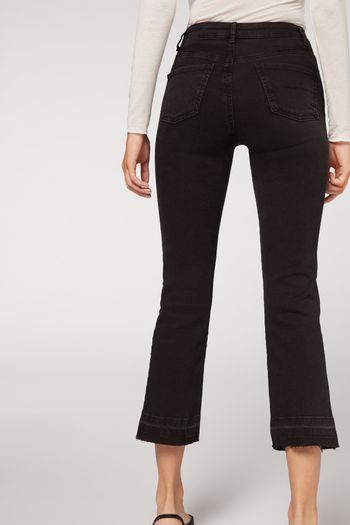 Calça Jeans Cropped - Cinza PP / Cinza