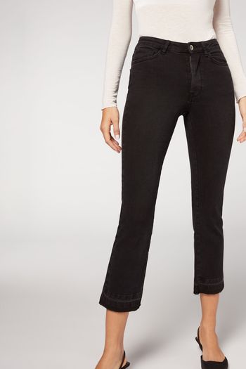Calça Jeans Cropped - Cinza PP / Cinza