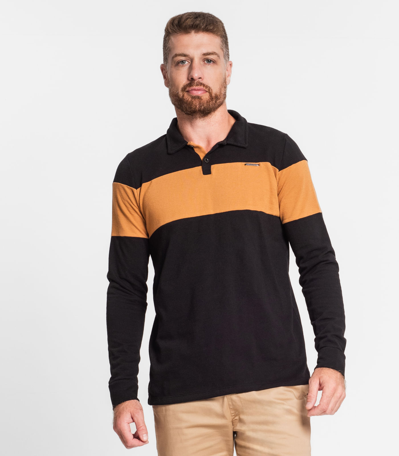 Camisa Polo Masculina Em Meia Malha Diametro Preto