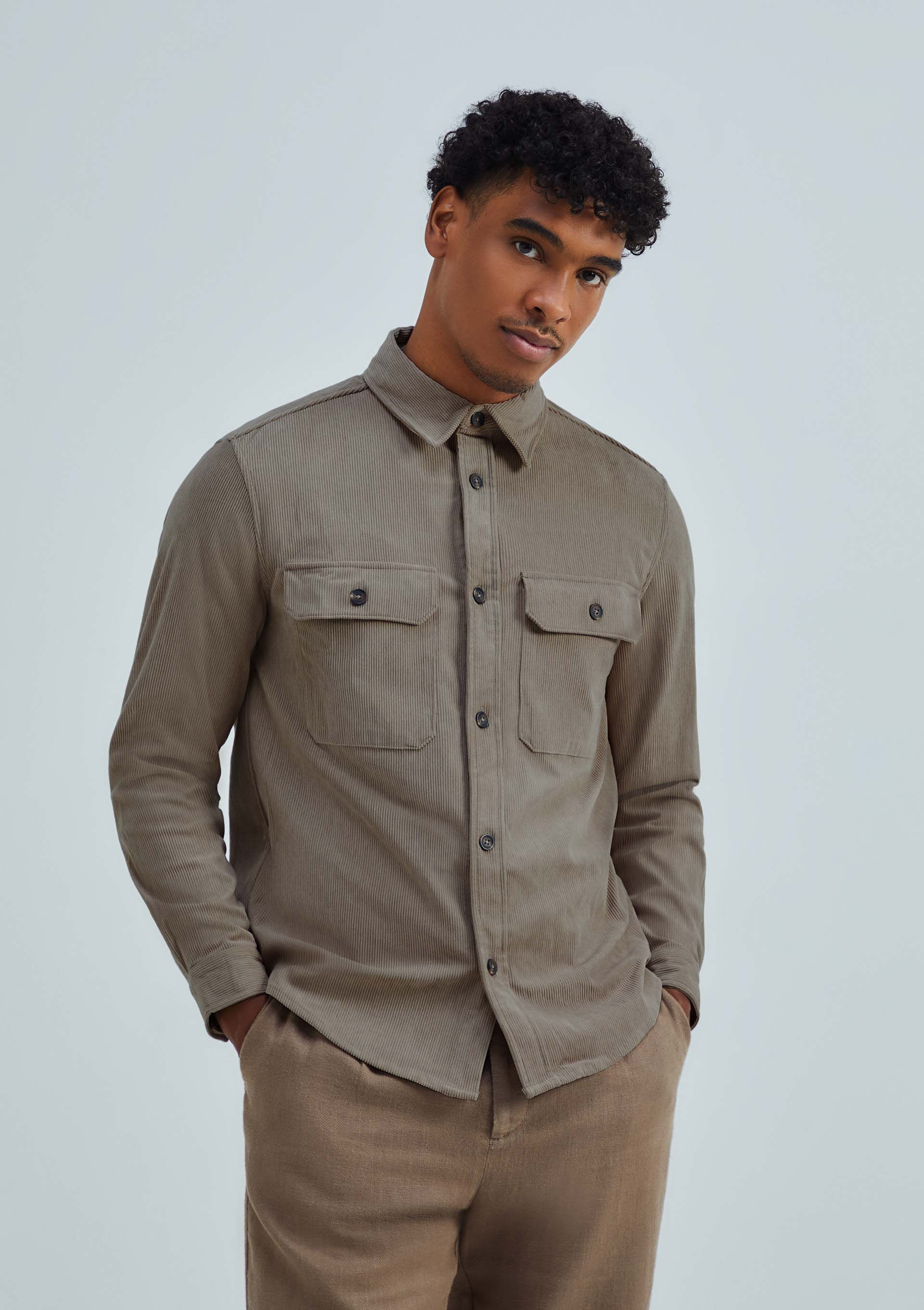 Camisa Overshirt Masculina Manga Longa Em Veludo