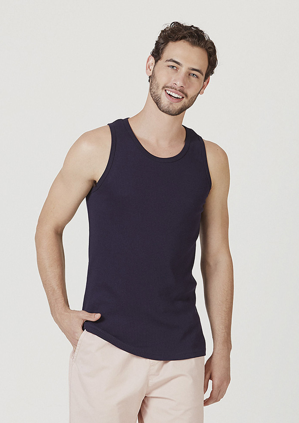 Regata Básica Masculina Slim Em Ribana Canelada